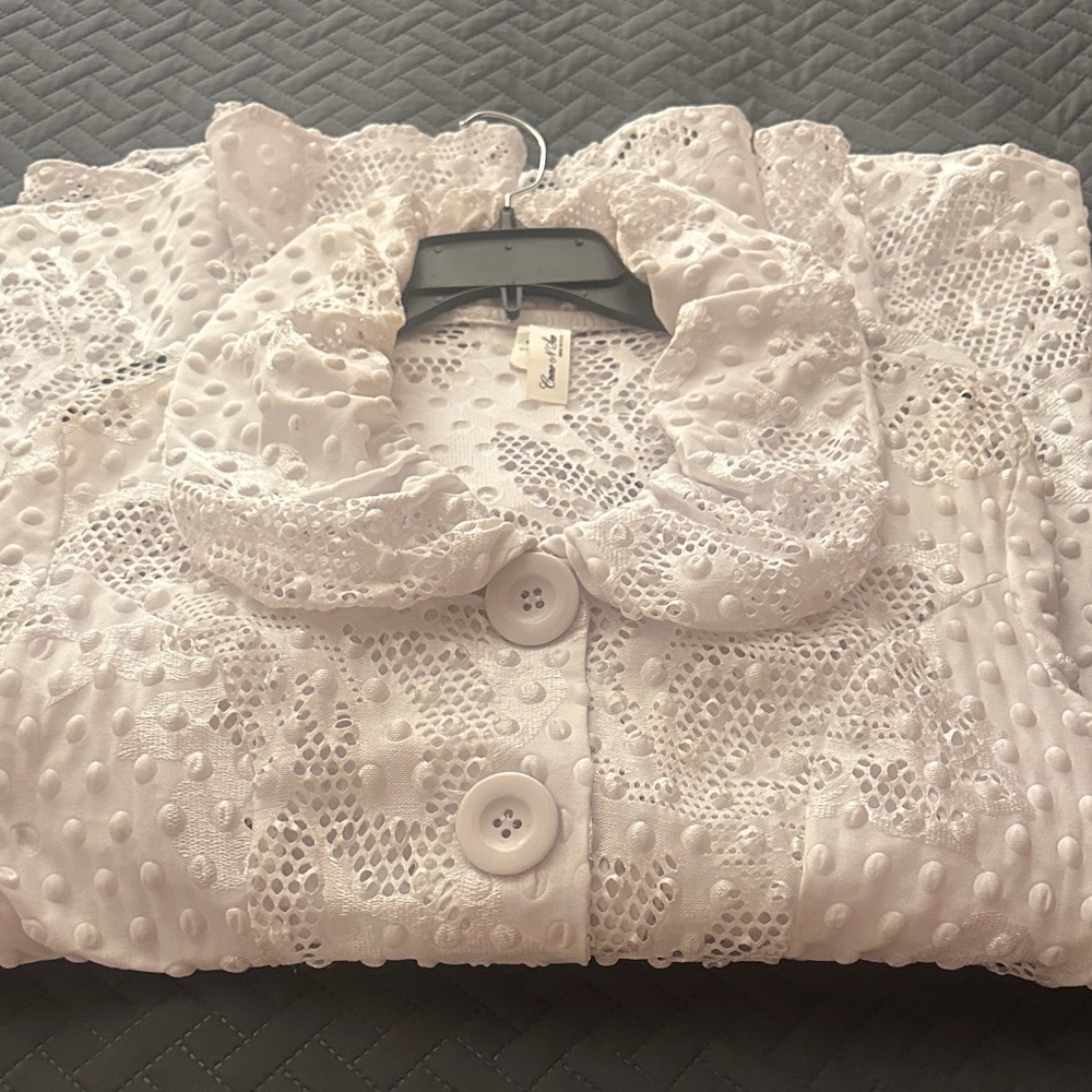 White Textured Button-Front Women's Blazer Jacket